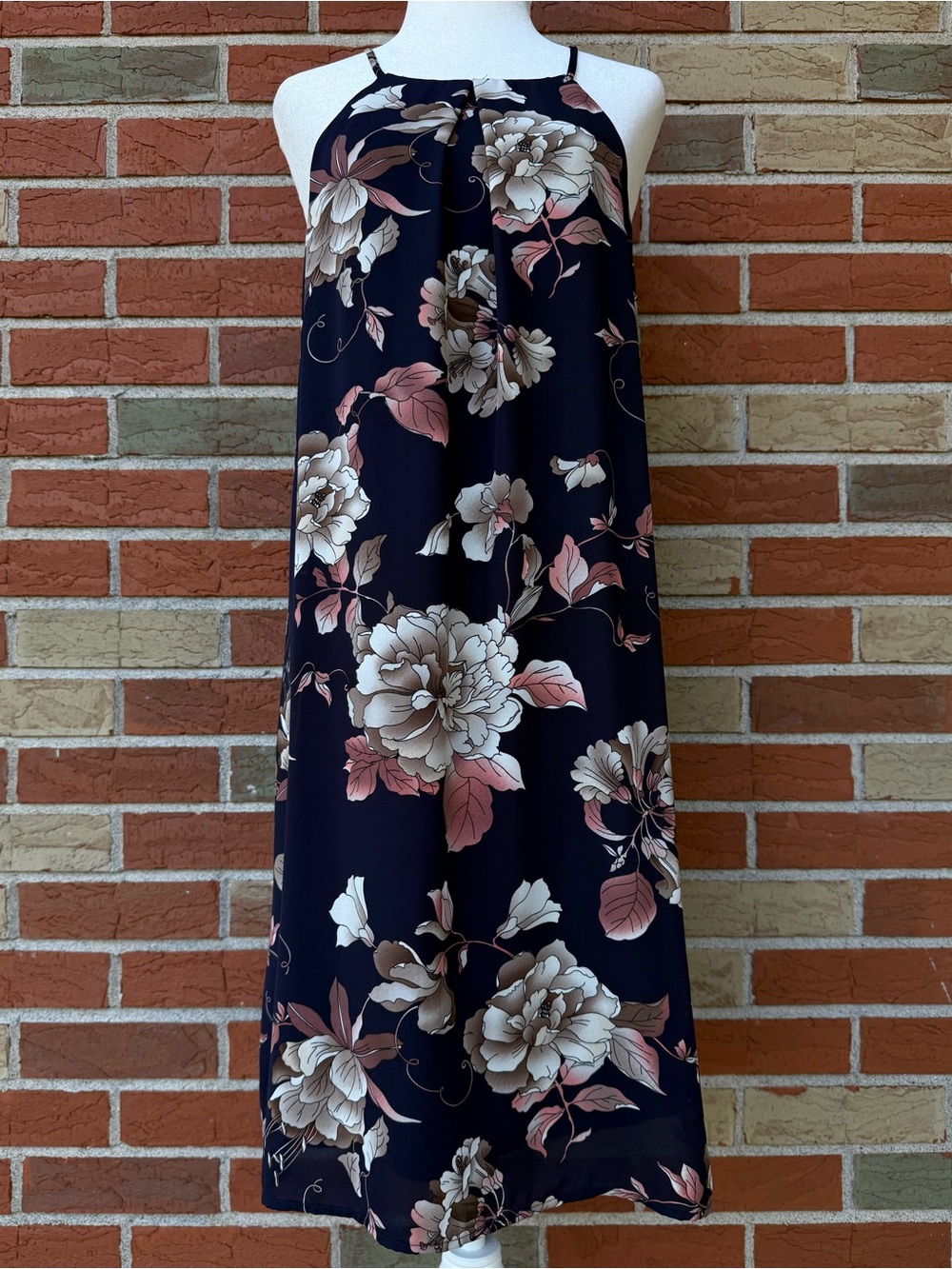 Papaya Floral Print Navy Blue Halter Midi Dress 👗